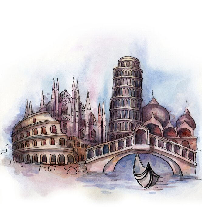 Poster  Dessin de bâtiment de Venise Italie