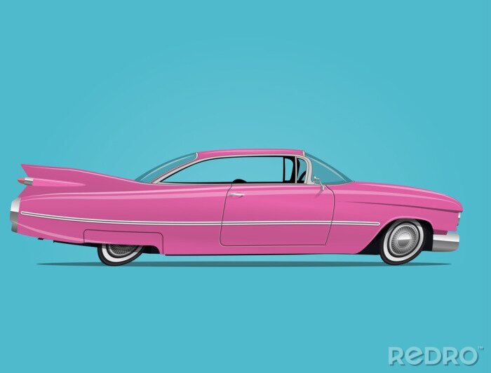 Poster  Dessin de dessin animé illustration vectorielle de la voiture vintage rose.