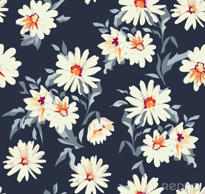 Poster  Dessin de fleurs et pâquerettes