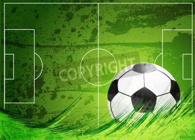Poster  Dessin de terrain vert et ballon de foot