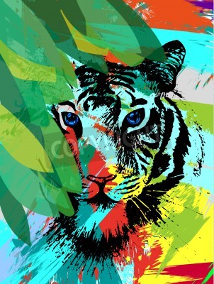Poster  Dessin en couleurs avec un tigre