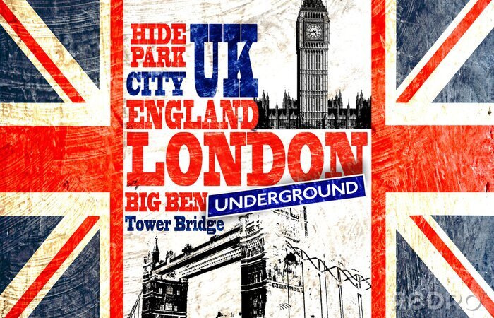 Poster  Dessin graphique avec le drapeau du Royaume-Uni