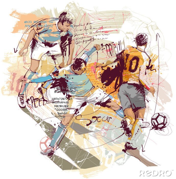 Poster  Dessin moderne de footballeurs pendant le match
