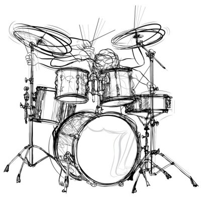 Poster  Dessin monochrome d'un batteur