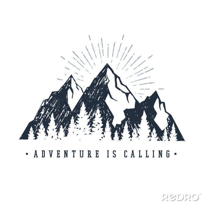 Poster  Dessin noir et blanc des montagnes avec l'inscription