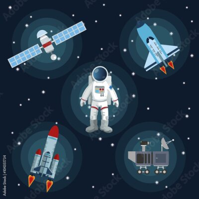 Poster  Dessins de motifs cosmiques sur fond d'étoiles