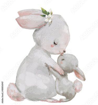 Poster  Deux adorables lapins à l'aquarelle