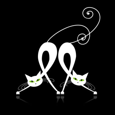 Deux chats blancs gracieuses, silhouette de votre conception