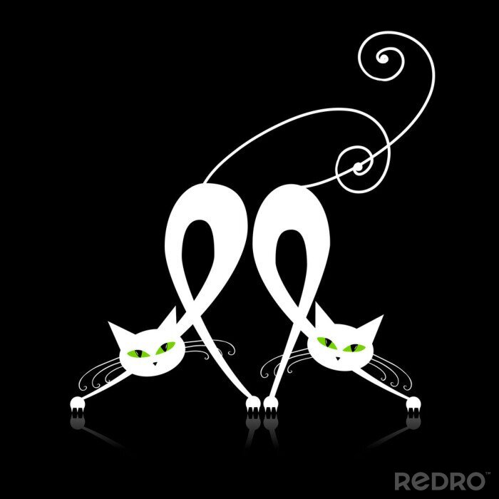 Poster  Deux chats blancs gracieuses, silhouette de votre conception