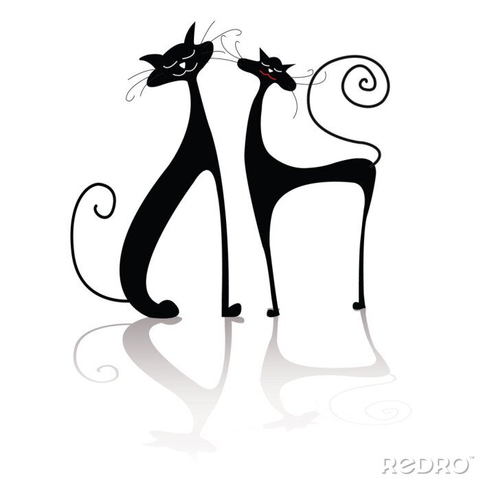 Poster  Deux chats noirs sur fond blanc