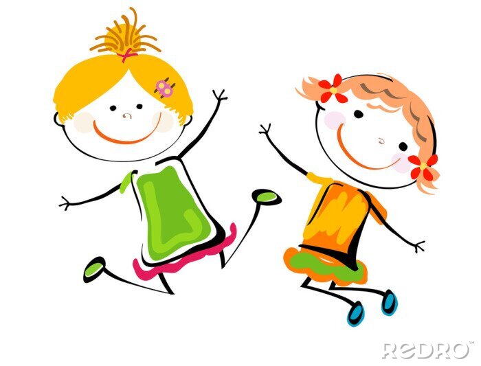 Poster  Deux enfants jouant illustration joyeuse