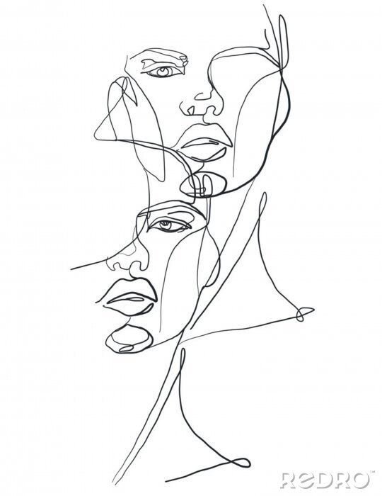 Poster  Deux visages sur fond blanc style line-art