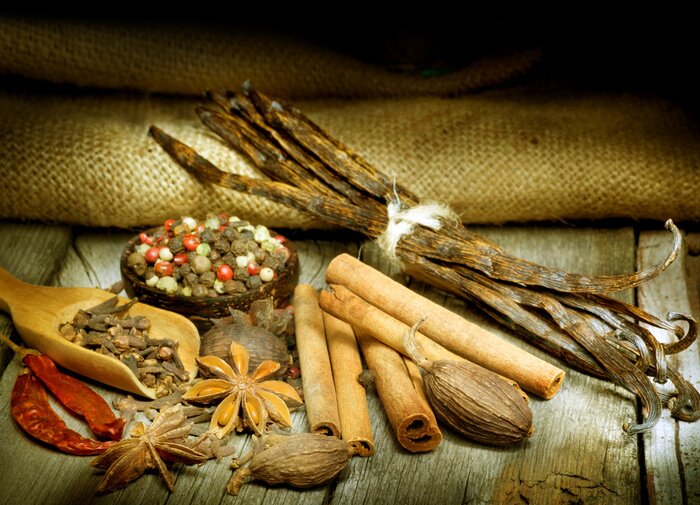 Poster  Différents types et formes d'épices