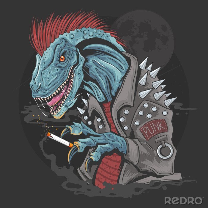 Poster  Dinosaur Punk Raptor t-rex element vector