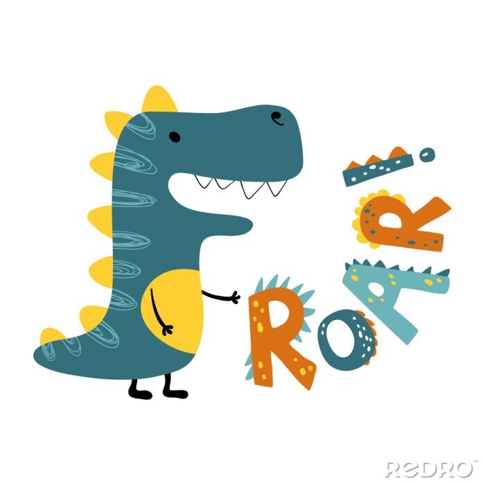 Poster  Dinosaure drôle avec des pointes jaunes