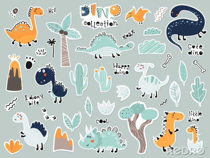 Poster  Dinosaures parmi les palmiers et les cactus