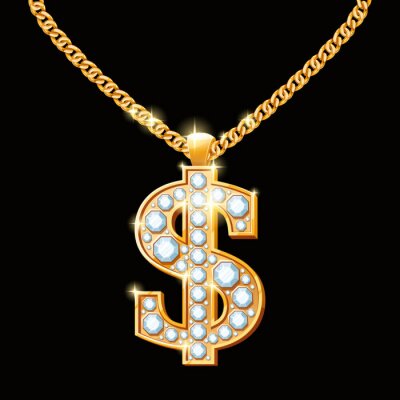 Dollar, signe, diamants, or, chaîne Collier de style hip-hop