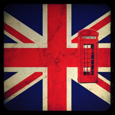 Poster  Drapeau britannique avec une cabine téléphonique