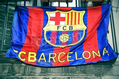 Poster  Drapeau de football avec emblème du FC Barcelone