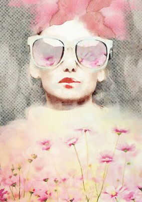 Poster  Dream. Watercolor abstract portrait of girl. Fashion background.