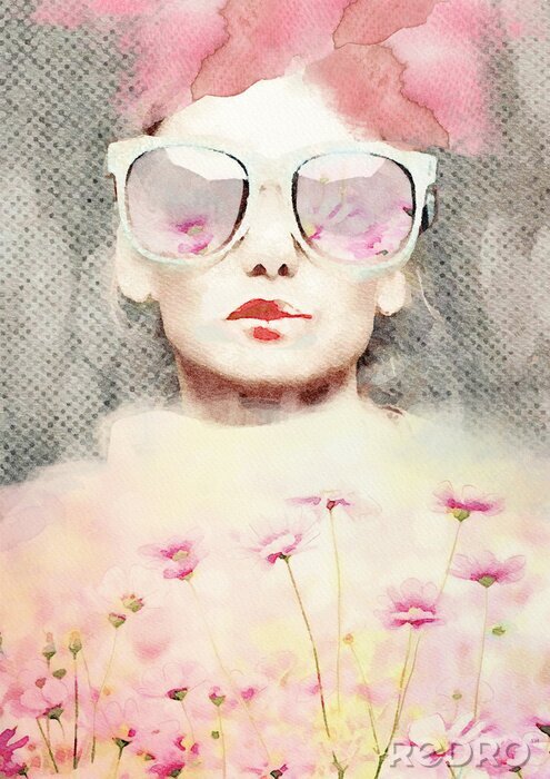 Poster  Dream. Watercolor abstract portrait of girl. Fashion background.