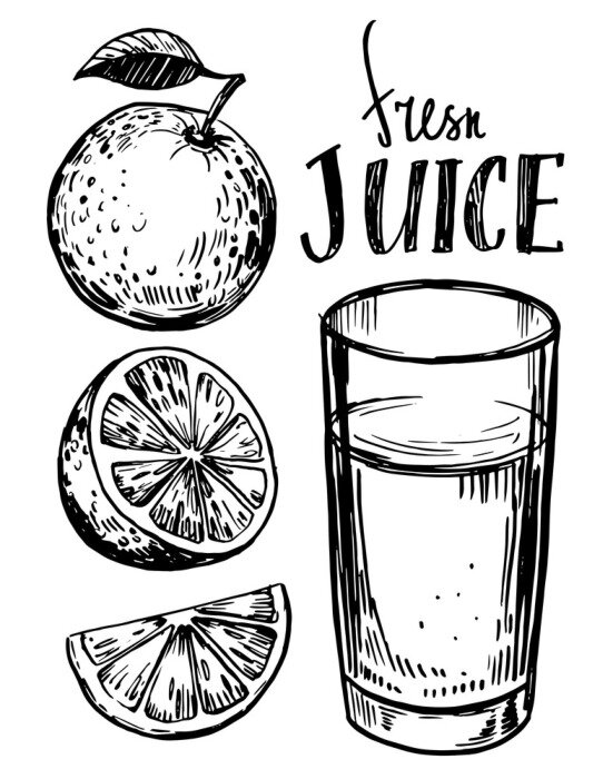 Poster  Du jus d'orange. Croquis dessiné main converti en vecteur