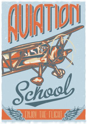 Poster  École de pilotage et avion de style rétro