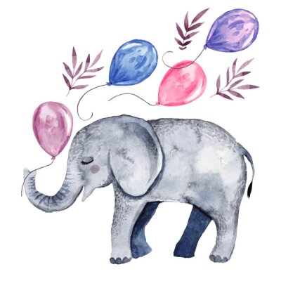 Poster  Éléphant coloré avec des ballons