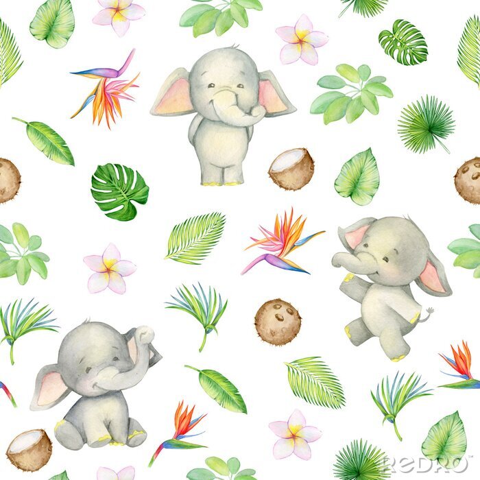 Poster  elephant is cute. seamless pattern. isolated. watercolor.