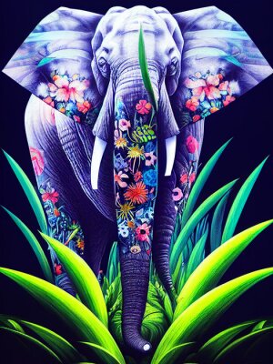 Poster  Éléphant magique en fleurs