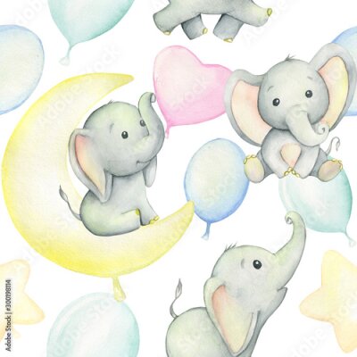 Poster  Éléphants pastel et ballons