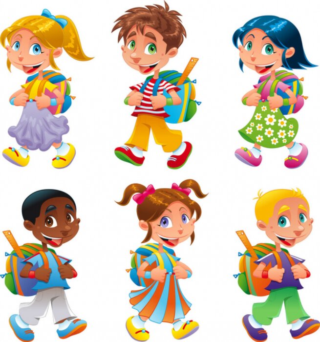 Poster  Enfants gais marchant de l'école