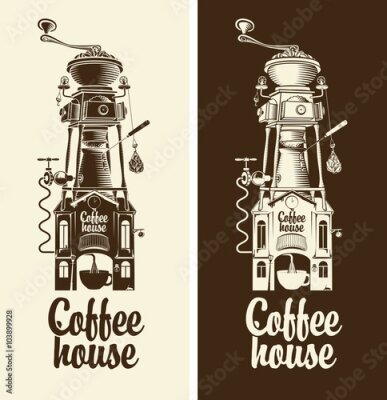 Poster  Enseigne décorative de café avec un motif de moulin à café