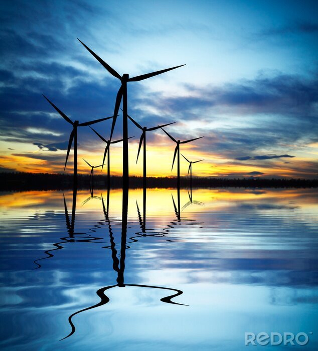 Poster  Éoliennes dans le reflet de l'eau