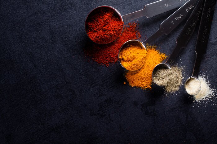 Poster  Épices, acier, acier, Mesurer, cuillères, copie, espace