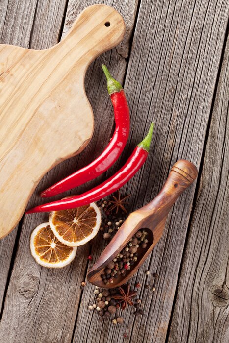 Poster  Épices, bois, table