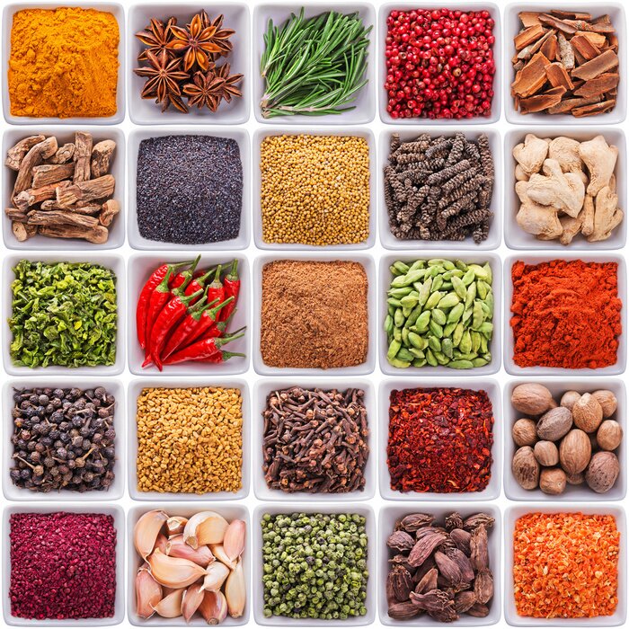 Poster  Épices dans des bols en céramique