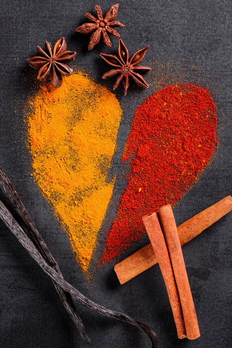 Poster  Épices, tas, modèle, cassé, coeur