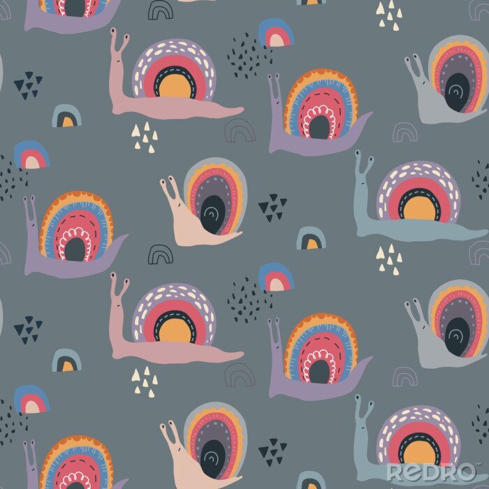 Poster  Escargots abstraits colorés avec des arcs-en-ciel