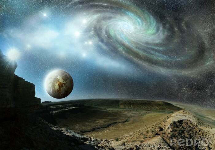 Poster  Espace extra-atmosphérique s'étendant sur une planète inconnue