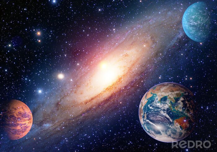 Poster  Espace galactique avec planètes et Voie lactée