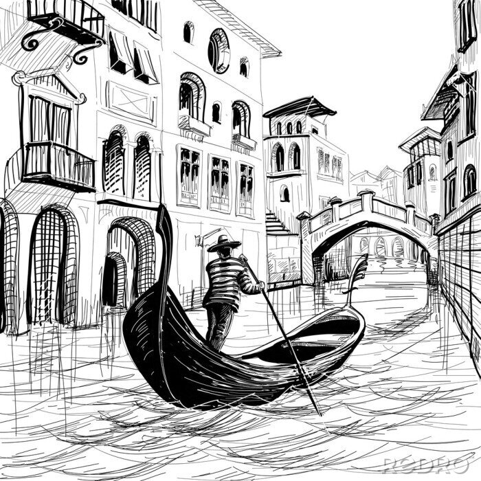 Poster  Esquisse d'une gondole vénitienne