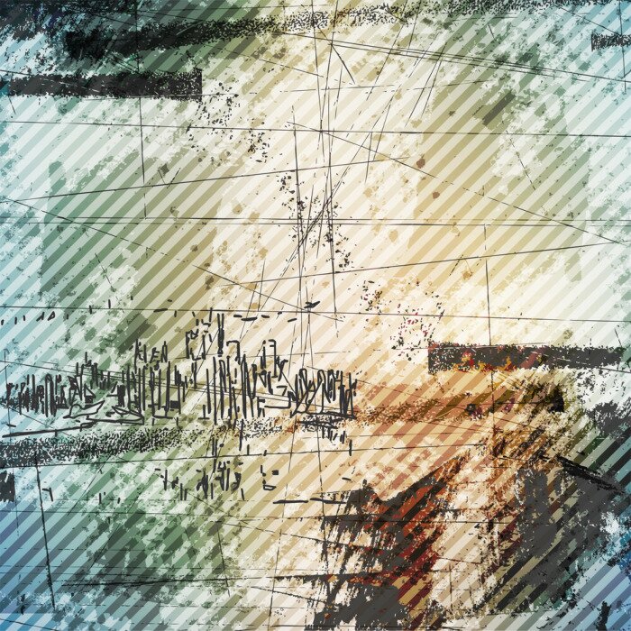 Poster  Esquisse de bâtiments urbains dans un style grunge.