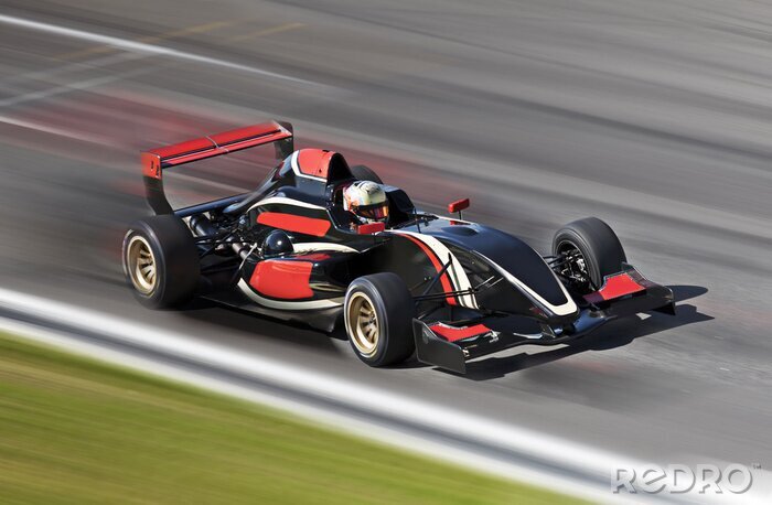 Poster  F1 voiture de course sur une piste avec le flou de mouvement