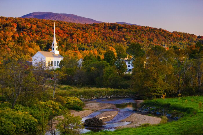 Poster  Fall foliage behind a rural Vermont church