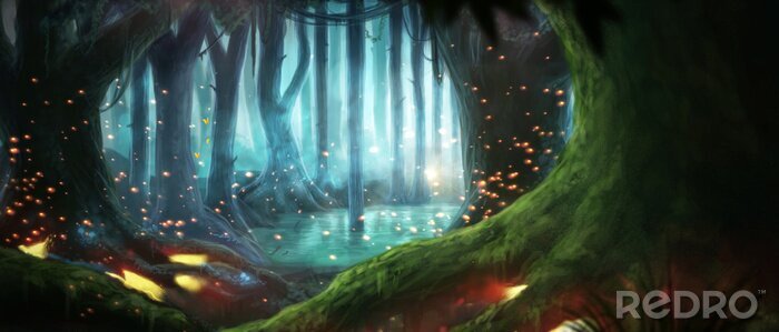 Poster  Fantaisie au milieu d'une forêt et d'un lac