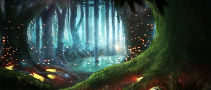 Poster  Fantaisie au milieu d'une forêt et d'un lac