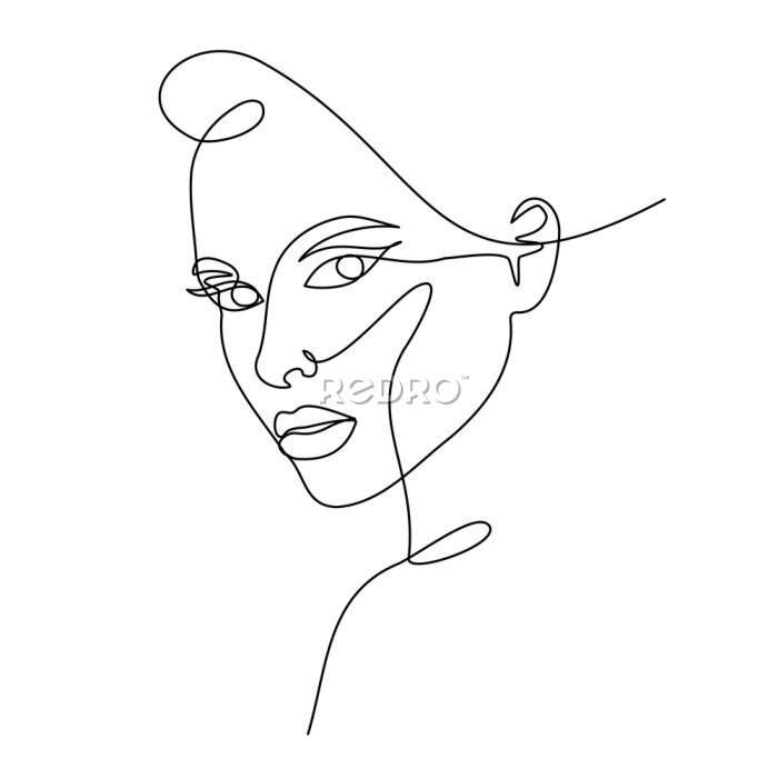 Poster  Fashion lineart portrait of young beautiful woman