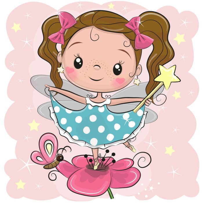 Poster  Fée sur une fleur et un papillon