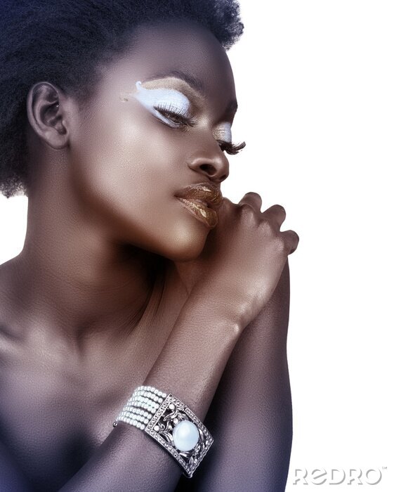 Poster  Femme africaine en sépia bleu et brun.